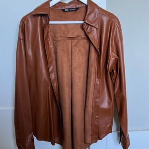 Zara Brown Leather Shacket Medium